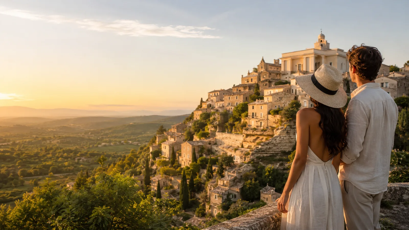 Escapade dans un village français au coucher du soleil